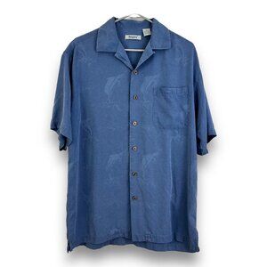 Brigata Mens Sz M 100% Silk Short Sleeve Blue Marlin Button Up Shirt - Fishing